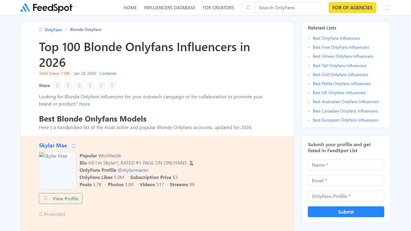 Top 100 Blonde Onlyfans Influencers in 2026