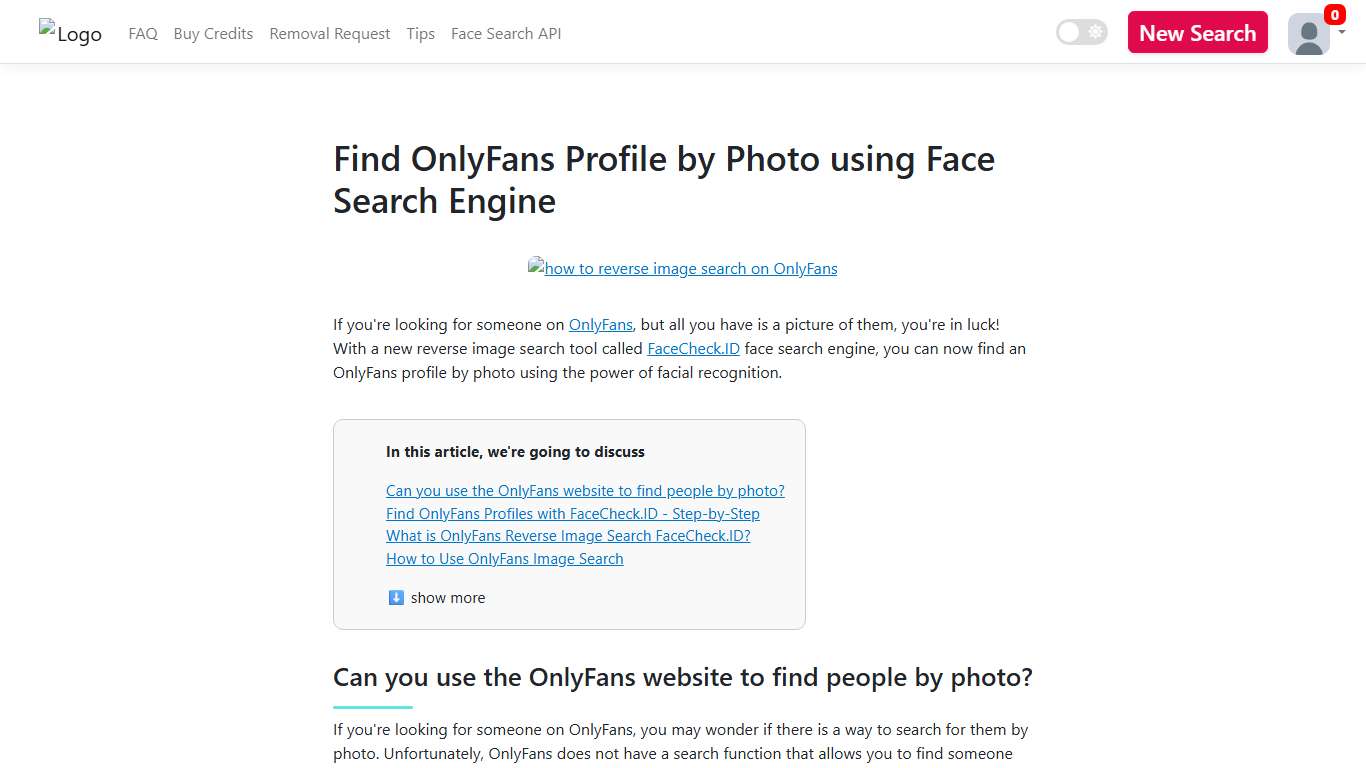 Find OnlyFans Profile by Photo using Face Search Engine
